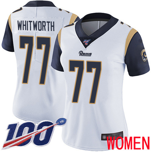 Los Angeles Rams Limited White Women Andrew Whitworth Road Jersey NFL Football #77 100th Season Vapor Untouchable->los angeles rams->NFL Jersey